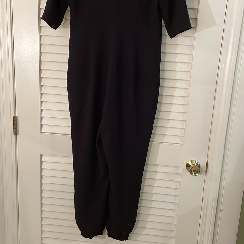 L’ecole des Femmes Elegant Black Cross Over Front Gathered Ankle Jumpsuit - Picture 12 of 16